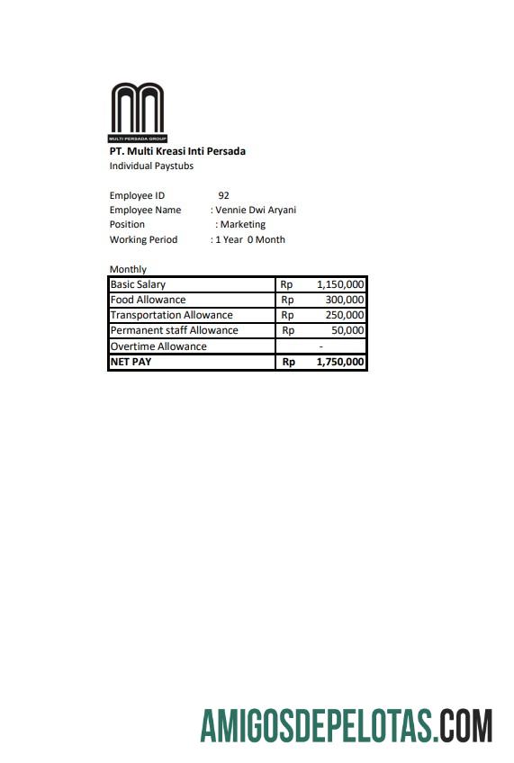 Para download PT. Modelo Word e PDF de recibo de pagamento de salário Multi Kreasi Inti Persada